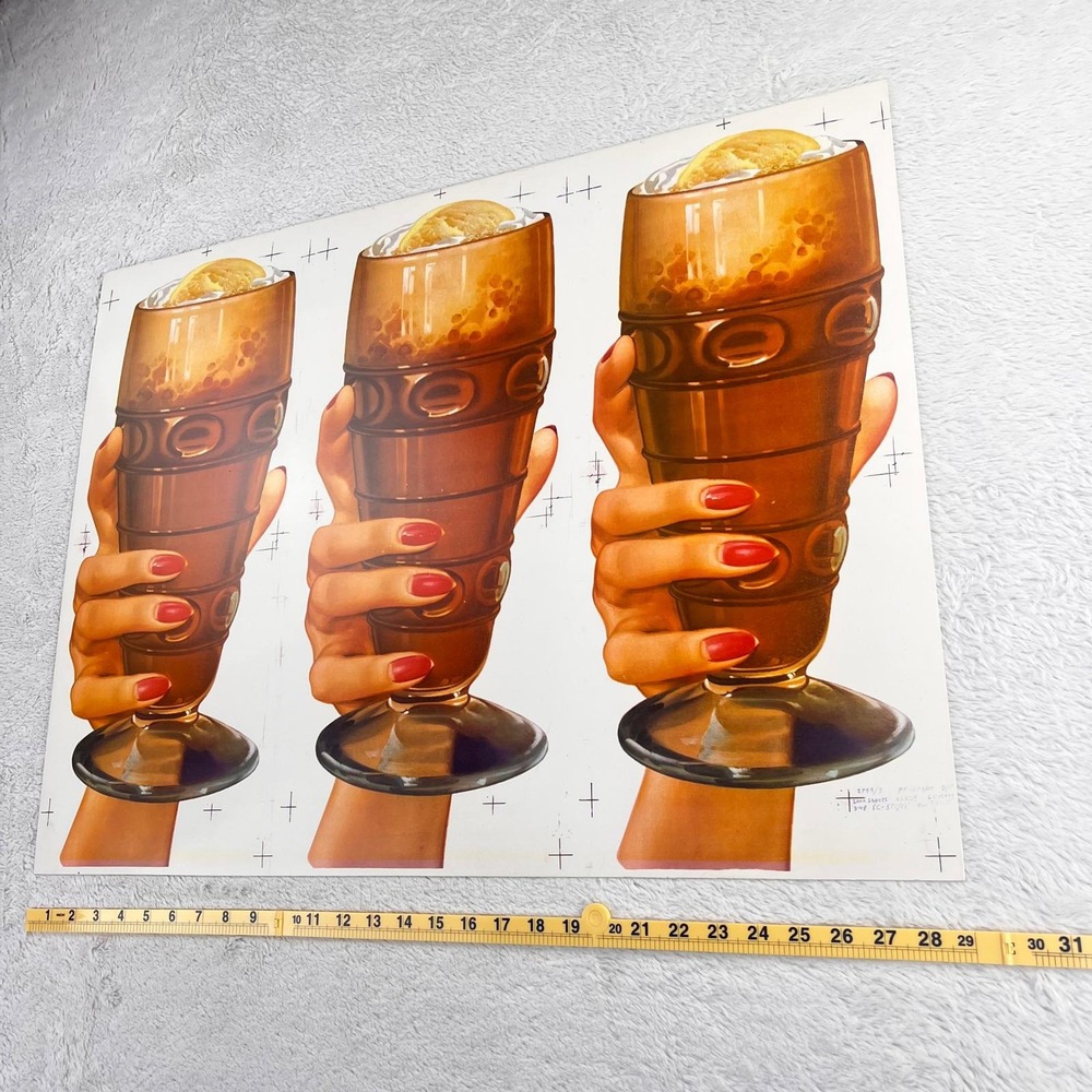1950s Milkshake Hand Vintage Flat Sheet 3 Die Cut Cardboard Soda Fountain‎ Diner - Picture 4 of 12